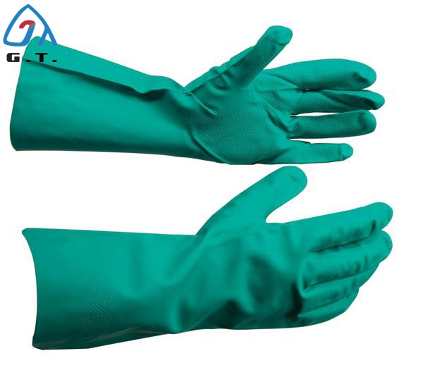 Cotton flocked Green nitrile glove GT-GR03